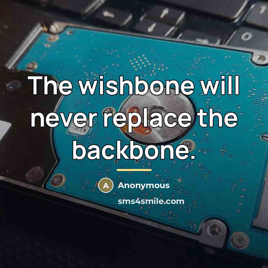“The wishbone will never replace the backbone.…” quote by Anonymous