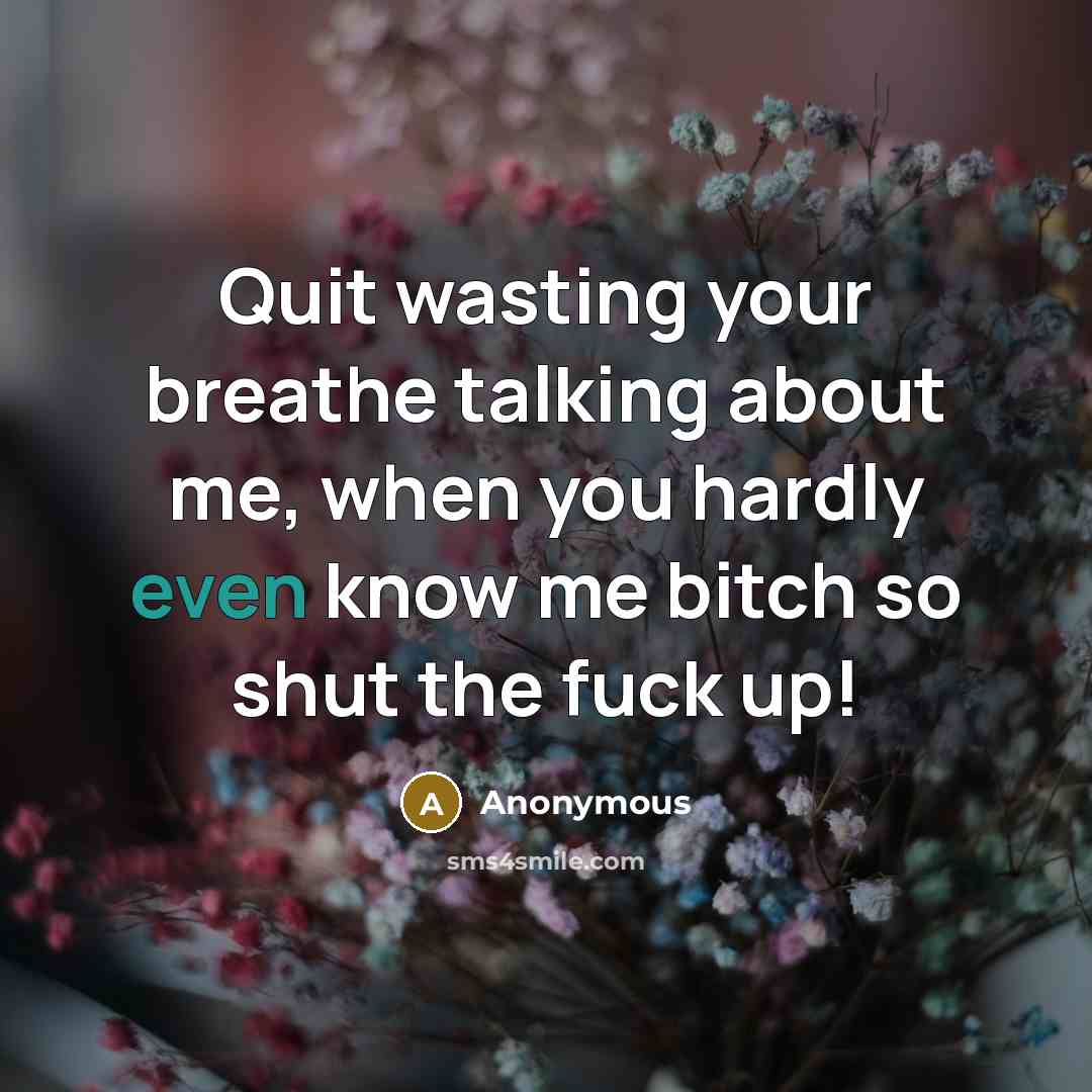 “Quit wasting your breathe talking about me, when you hardly even know me bitch so shut the fuck up!” quote by Anonymous
