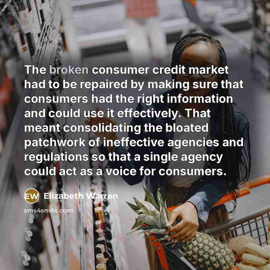 “The broken consumer credit market had to be repaired by…” quote by Elizabeth Warren
