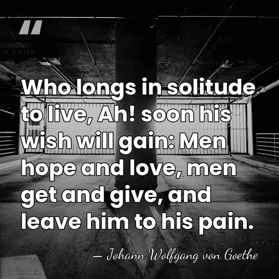 Who longs in solitude to live, Ah! soon his wish will gain:&hellip; - Johann Wolfgang von Goethe