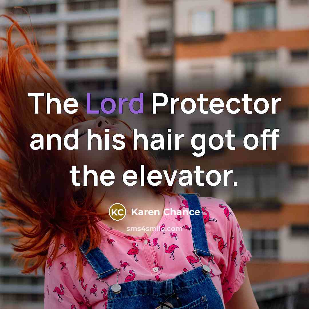 “The Lord Protector and his hair got off the elevator.…” quote by Karen Chance