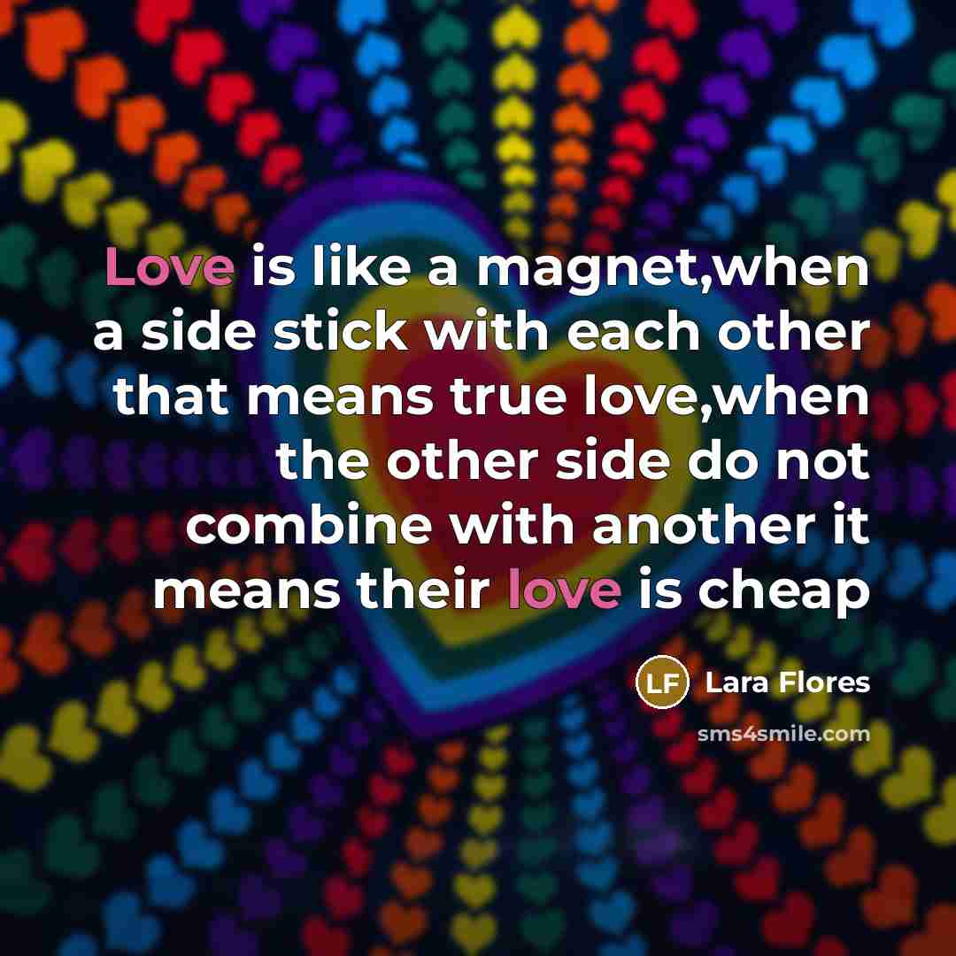“Love is like a magnet,when a side stick with each…” quote by Lara Flores