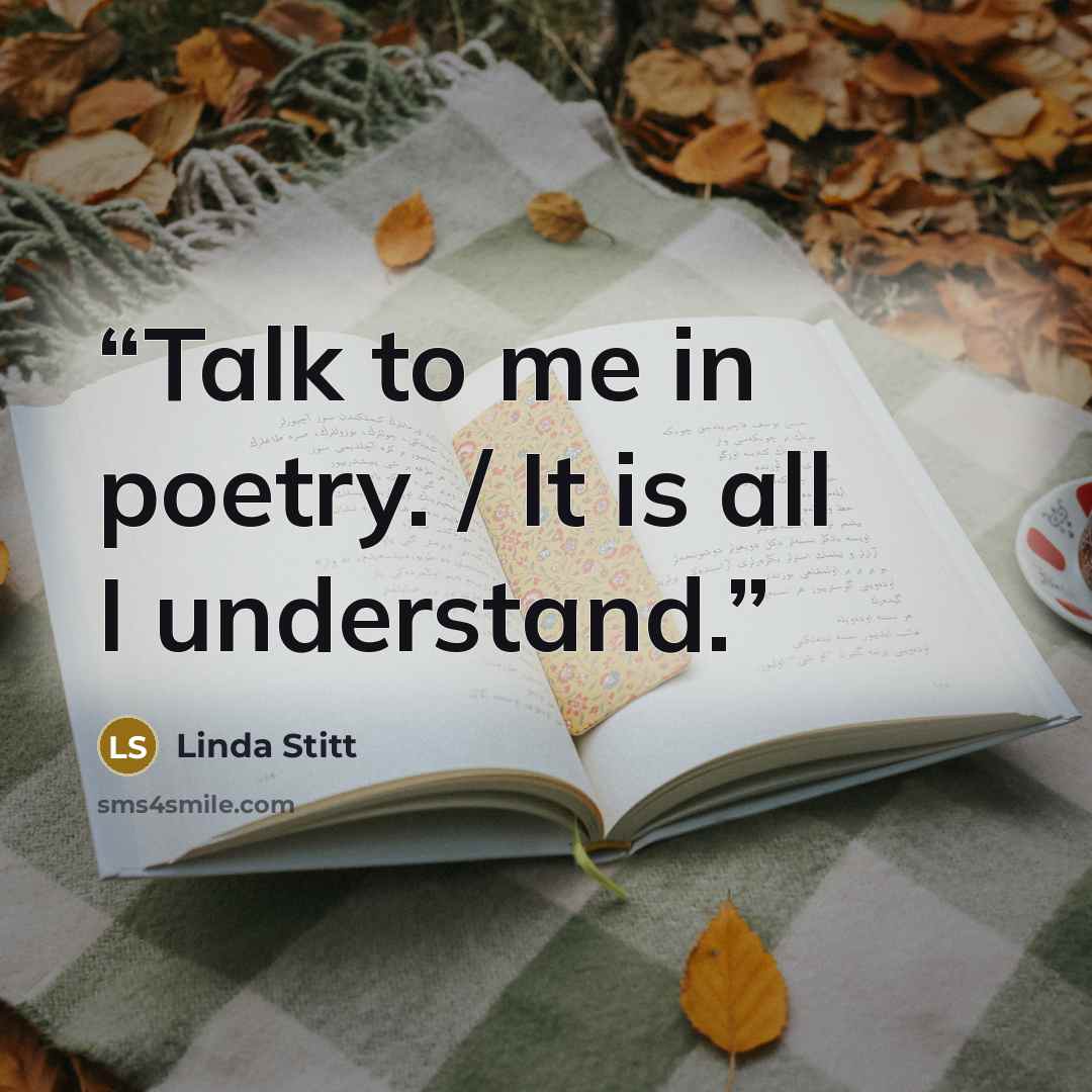 “Talk to me in poetry. / It is all I understand.” quote by Linda Stitt