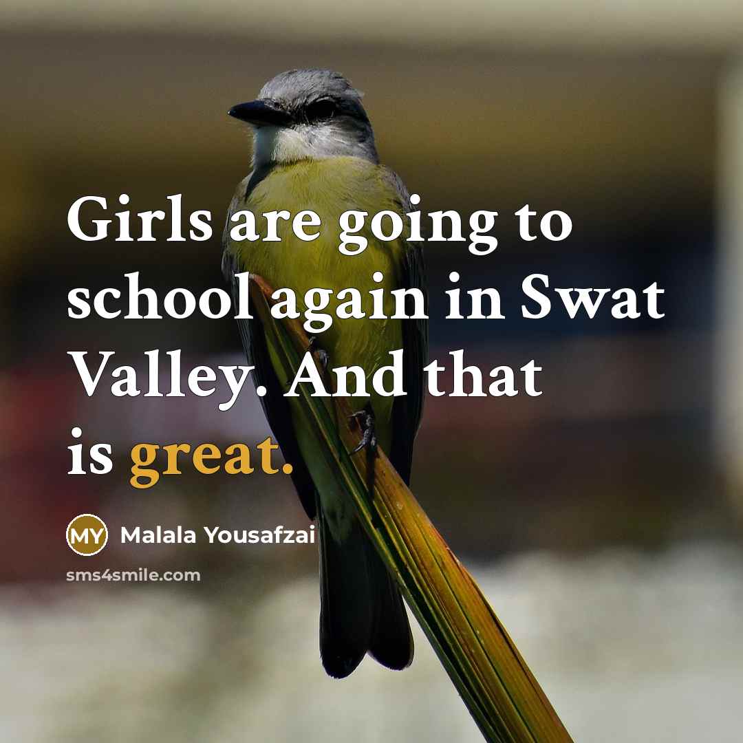 “Girls are going to school again in Swat Valley. And…” quote by Malala Yousafzai