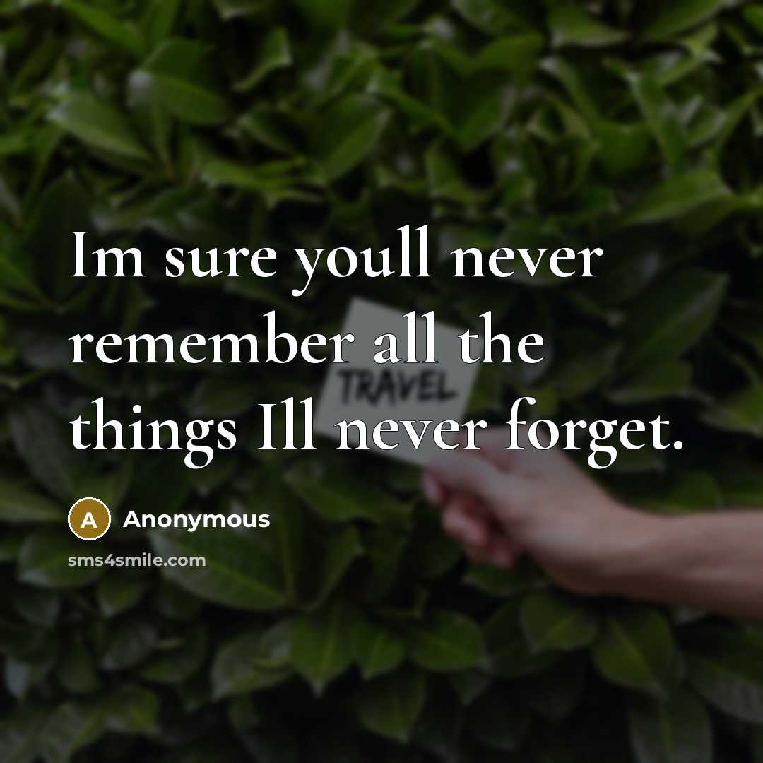 “Im sure youll never remember all the things Ill never forget.” quote by Anonymous