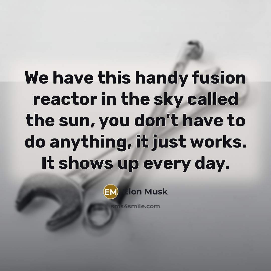 “We have this handy fusion reactor in the sky called…” quote by Elon Musk