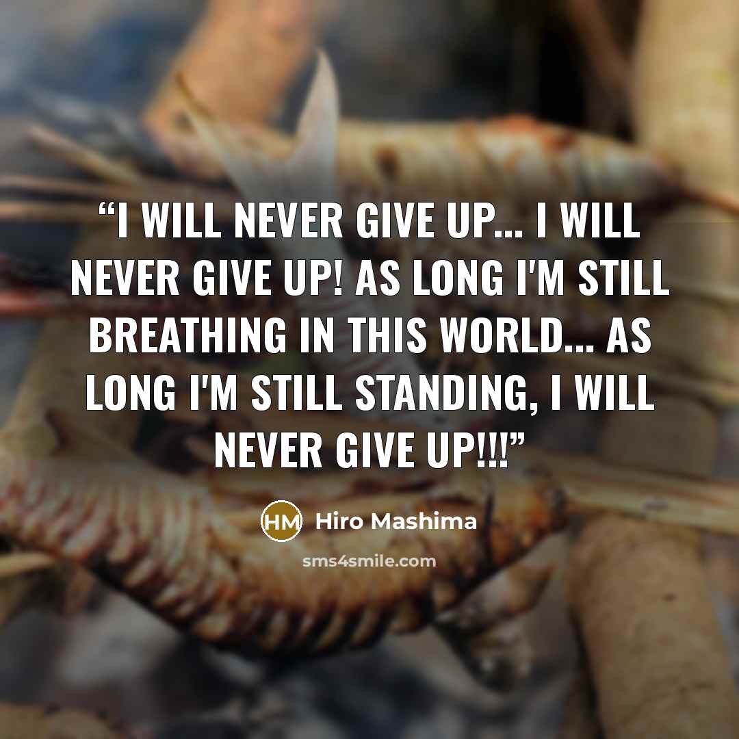 “I will never give up... I will never give up! As long I'm still breathing in this world... As long I'm still standing, I will never give up!!!” quote by Hiro Mashima