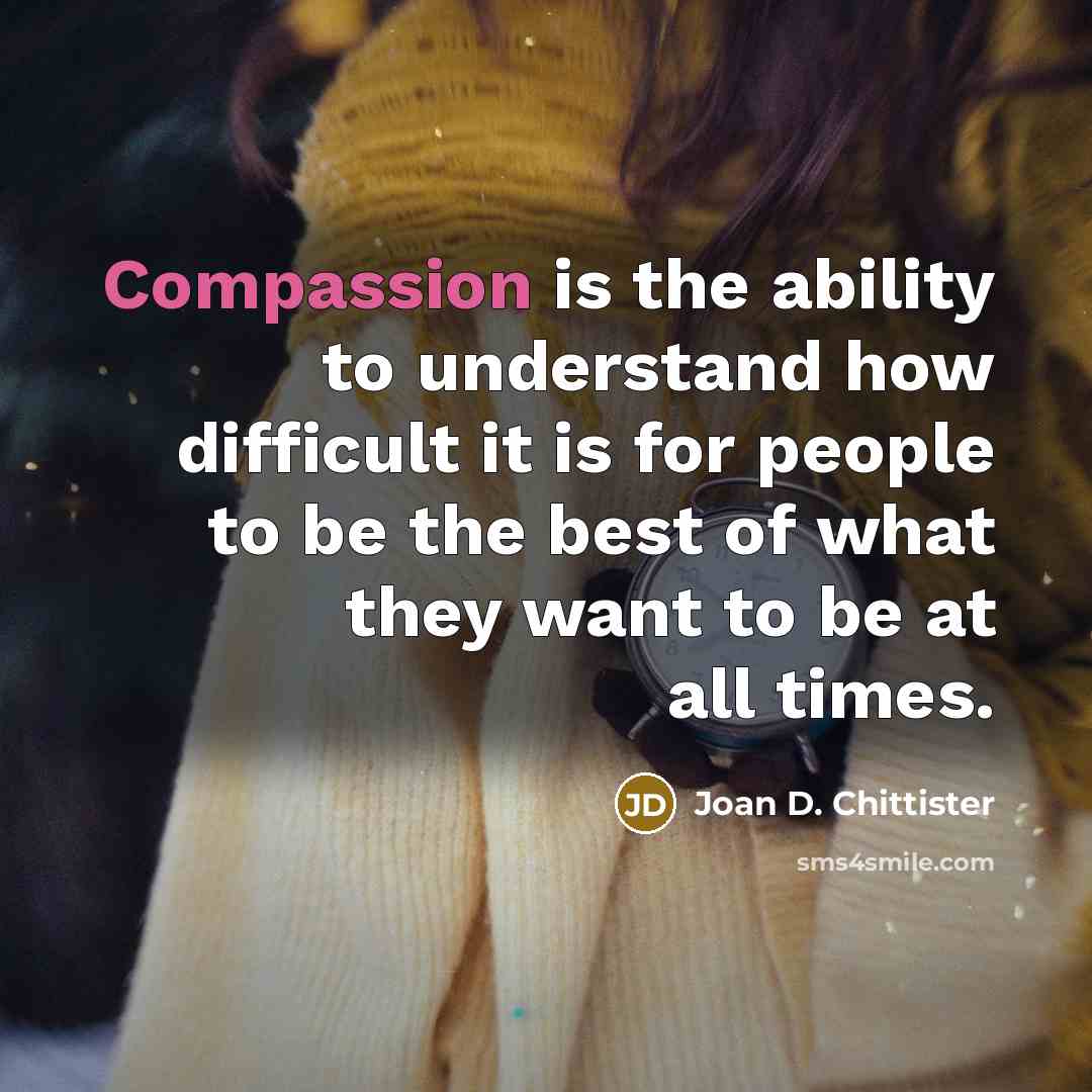 “Compassion is the ability to understand how difficult it is…” quote by Joan D. Chittister