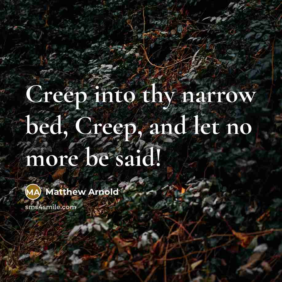 “Creep into thy narrow bed, Creep, and let no more…” quote by Matthew Arnold
