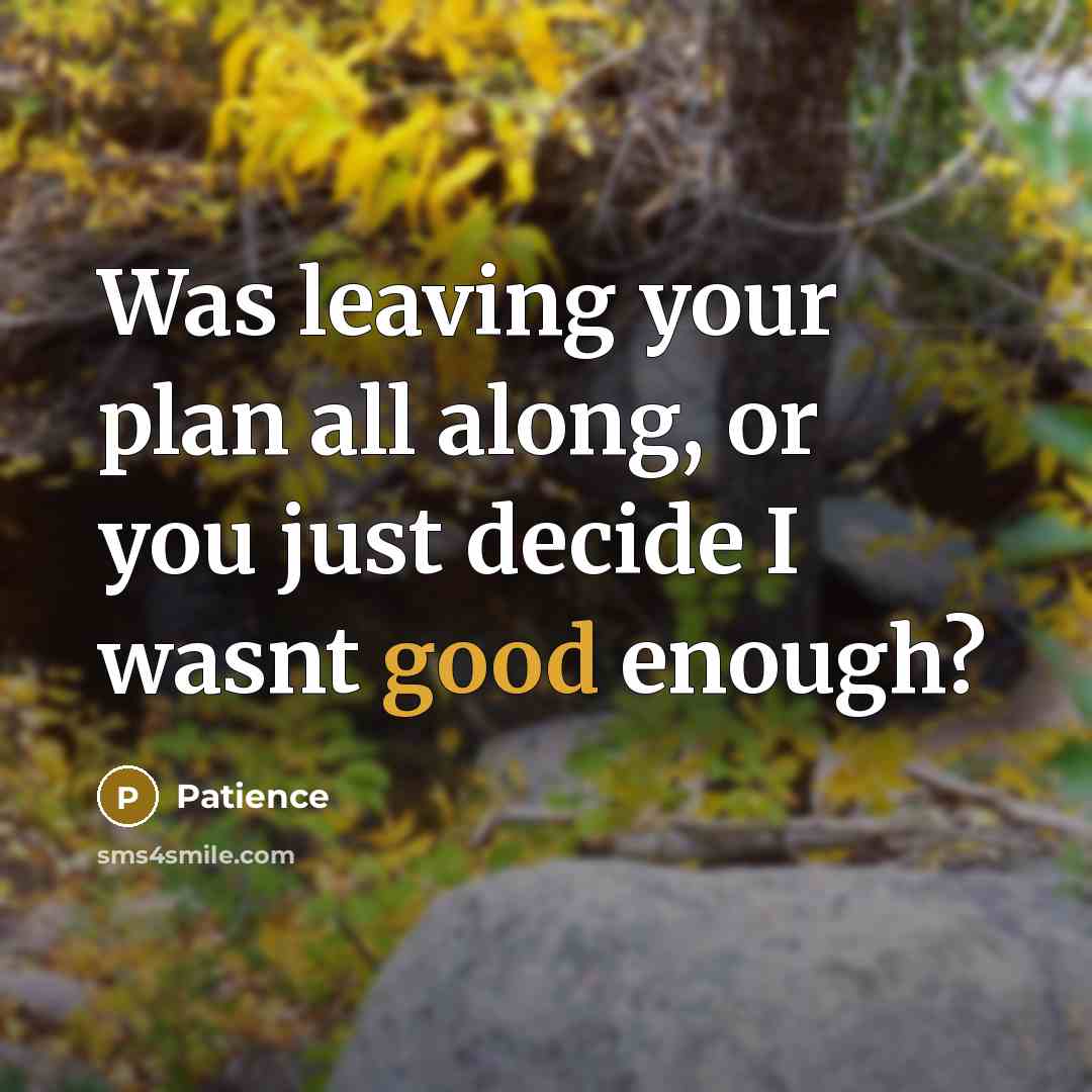 “Was leaving your plan all along, or you just decide I wasnt good enough?” quote by Patience