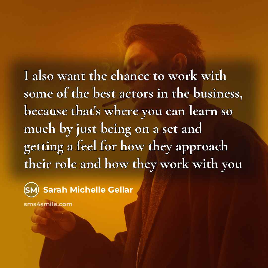 “I also want the chance to work with some of the best actors in the business, because that's where you can learn so much by just being on a set and getting a feel for how they approach their role and how they work with you” quote by Sarah Michelle Gellar