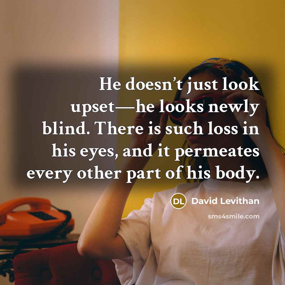 “He doesn’t just look upset—he looks newly blind. There is…” quote by David Levithan