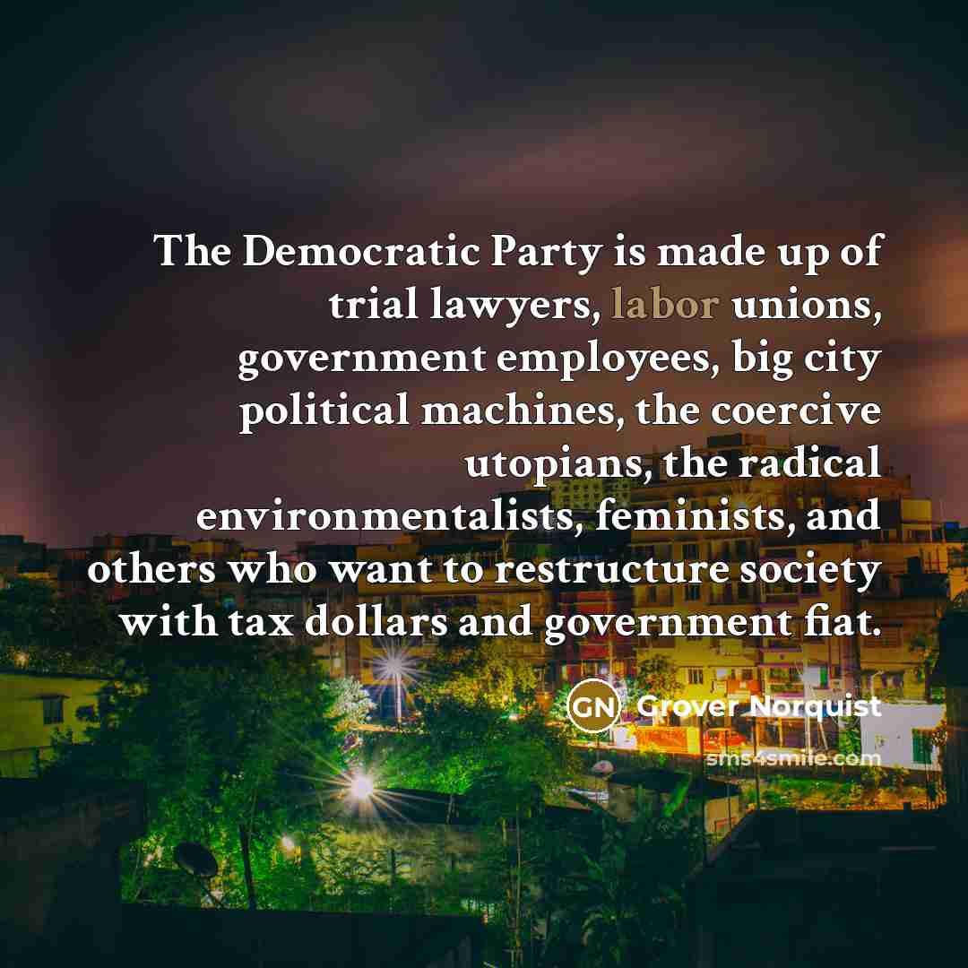 “The Democratic Party is made up of trial lawyers, labor…” quote by Grover Norquist