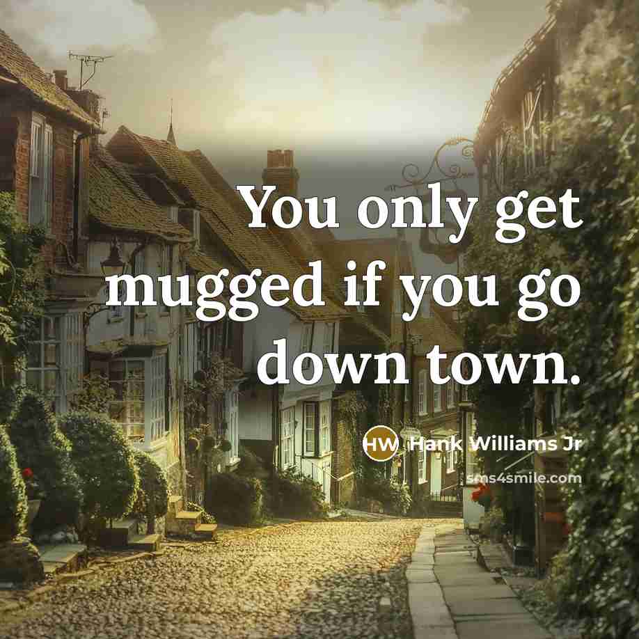 “You only get mugged if you go down town.…” quote by Hank Williams Jr