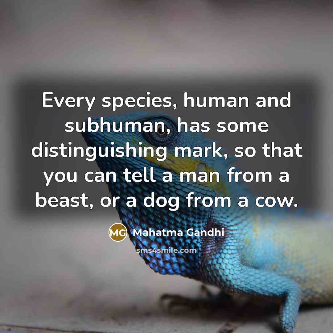 “Every species, human and subhuman, has some distinguishing mark, so that you can tell a man from a beast, or a dog from a cow.” quote by Mahatma Gandhi
