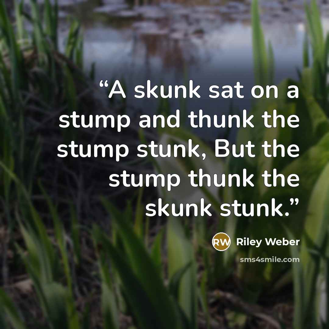 “A skunk sat on a stump and thunk the stump stunk, But the stump thunk the skunk stunk.” quote by Riley Weber