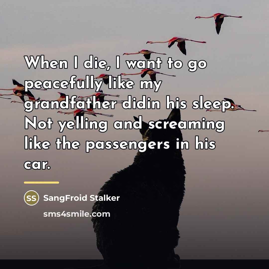 “When I die, I want to go peacefully like my…” quote by SangFroid Stalker