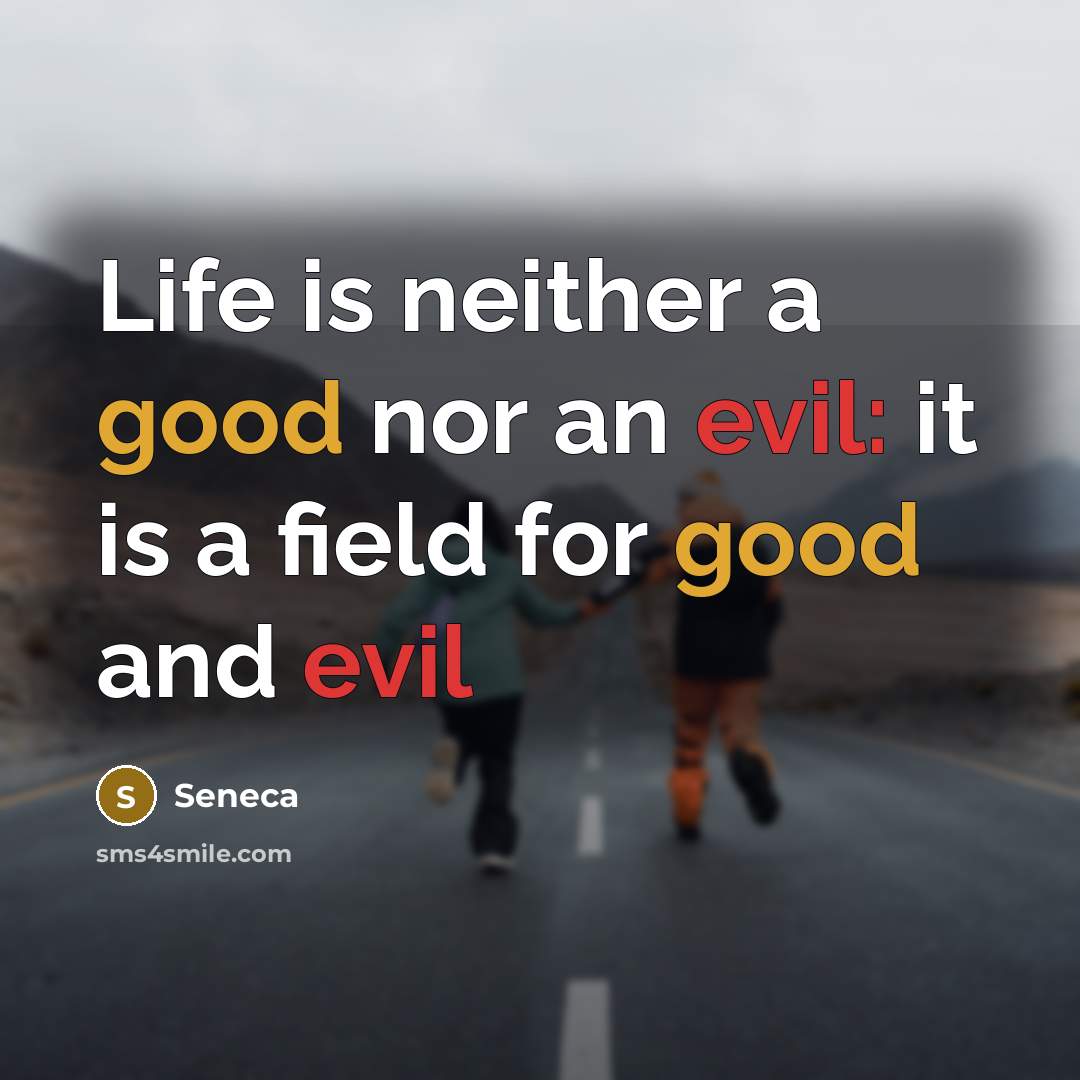“Life is neither a good nor an evil: it is a field for good and evil” quote by Seneca