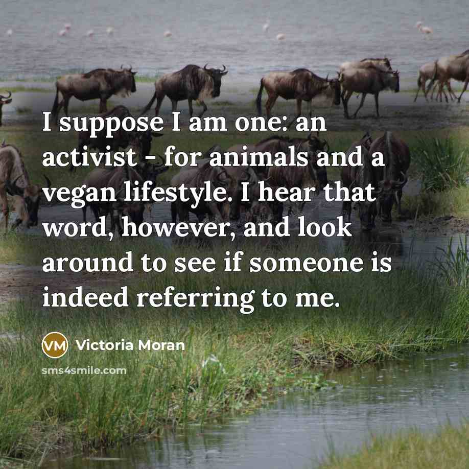 “I suppose I am one: an activist - for animals…” quote by Victoria Moran
