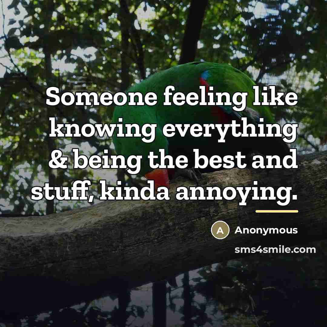 “Someone feeling like knowing everything & being the best and…” quote by Anonymous