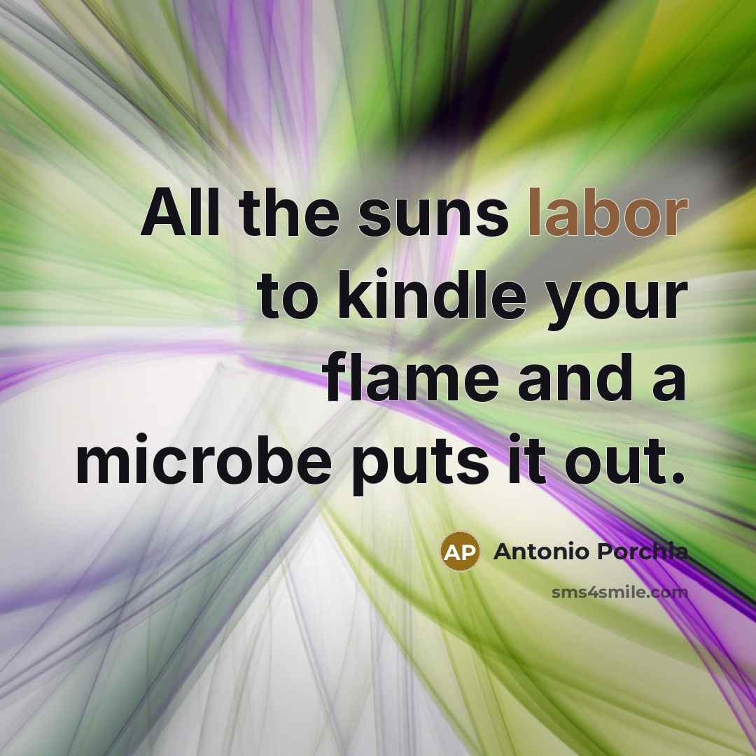 “All the suns labor to kindle your flame and a microbe puts it out.” quote by Antonio Porchia