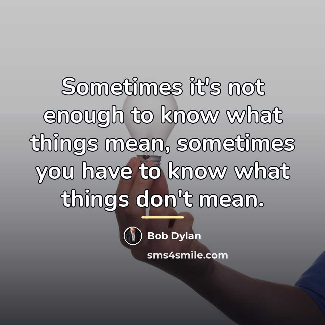 “Sometimes it's not enough to know what things mean, sometimes…” quote by Bob Dylan