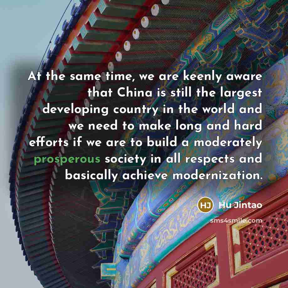 “At the same time, we are keenly aware that China…” quote by Hu Jintao