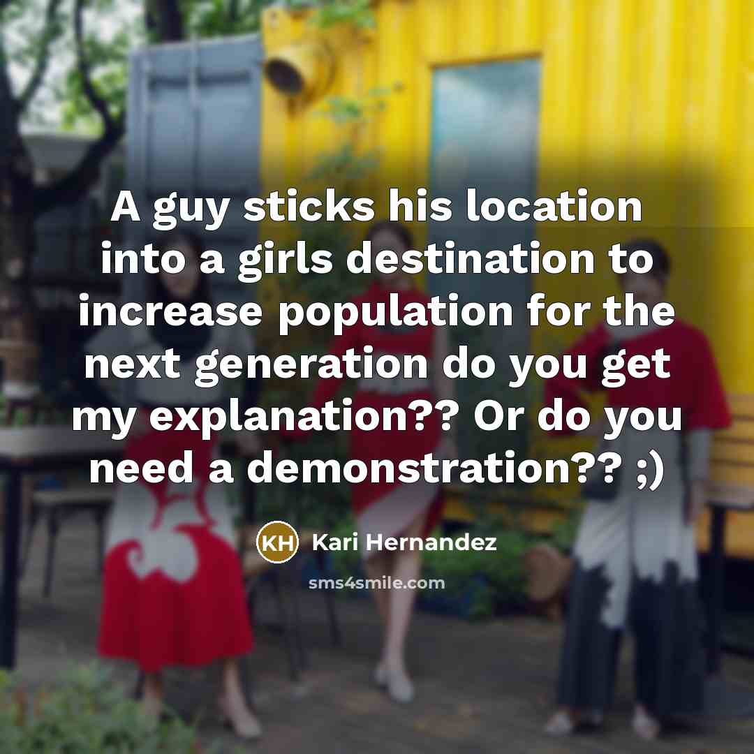 “A guy sticks his location into a girls destination to increase population for the next generation do you get my explanation?? Or do you need a demonstration?? ;)” quote by Kari Hernandez