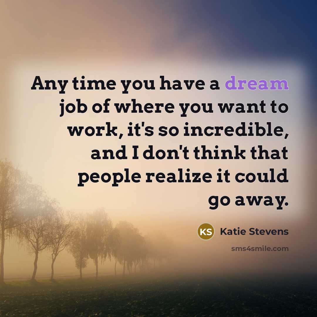 “Any time you have a dream job of where you…” quote by Katie Stevens