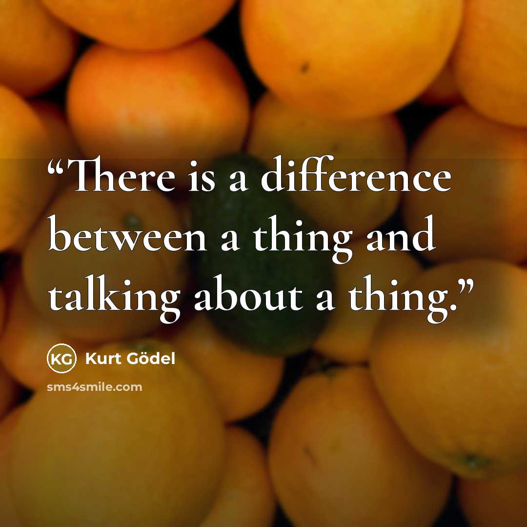 “There is a difference between a thing and talking about a thing.” quote by Kurt Godël