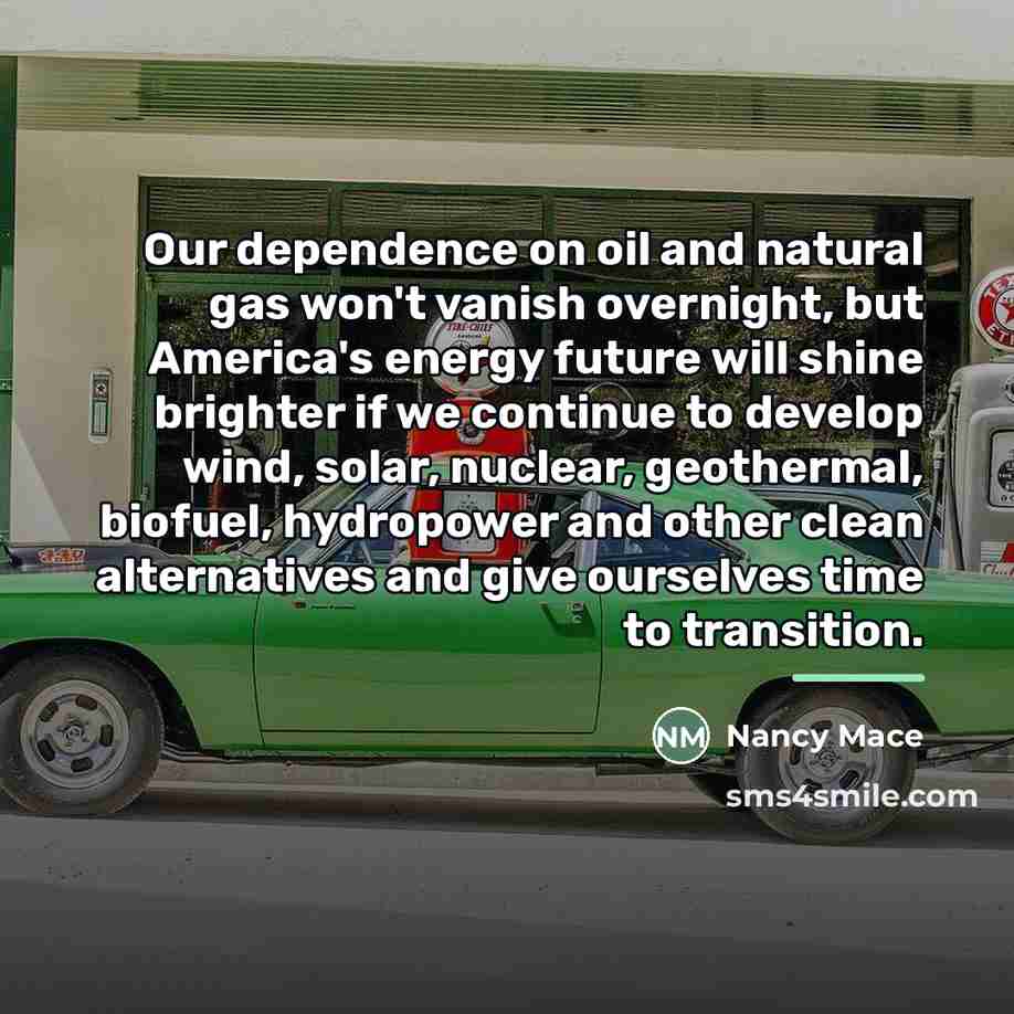 “Our dependence on oil and natural gas won't vanish overnight,…” quote by Nancy Mace