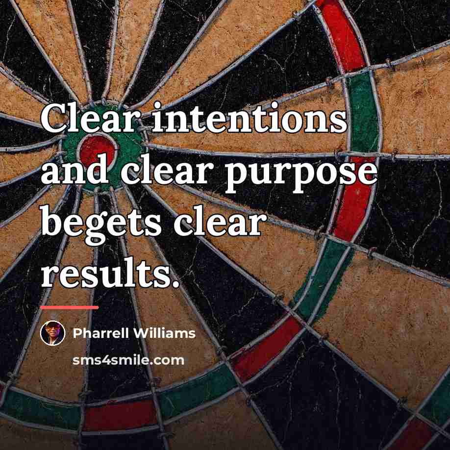 “Clear intentions and clear purpose begets clear results.…” quote by Pharrell Williams