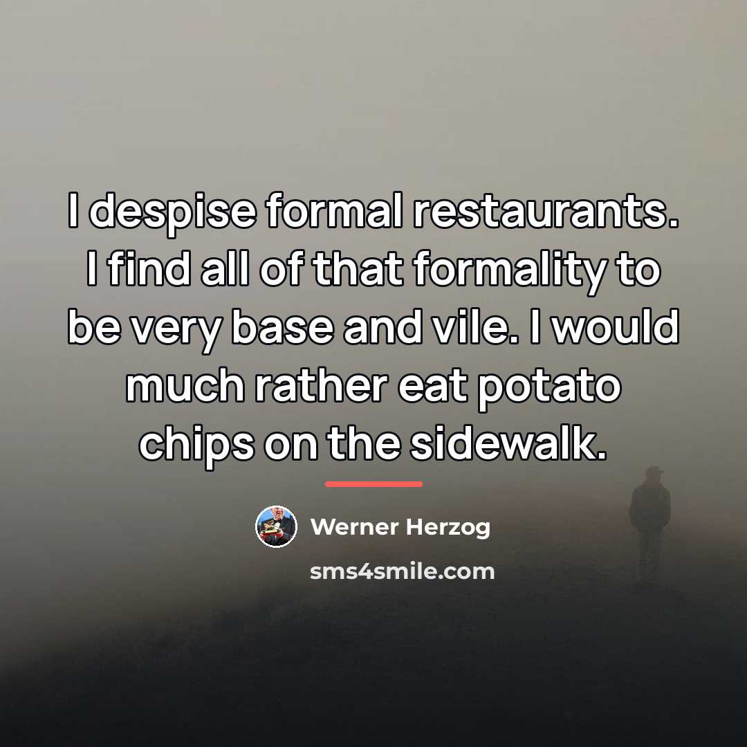 “I despise formal restaurants. I find all of that formality…” quote by Werner Herzog
