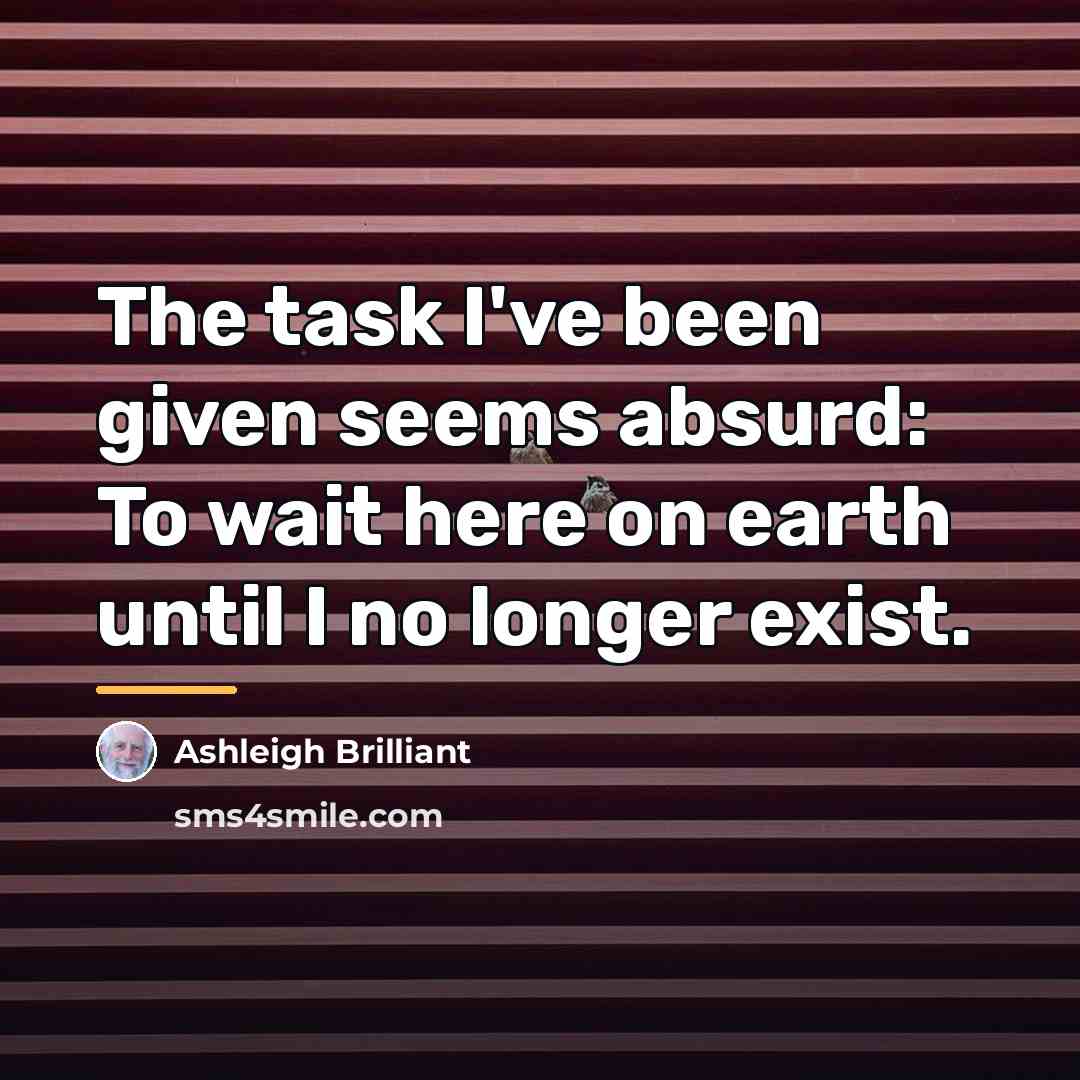 “The task I've been given seems absurd: To wait here…” quote by Ashleigh Brilliant