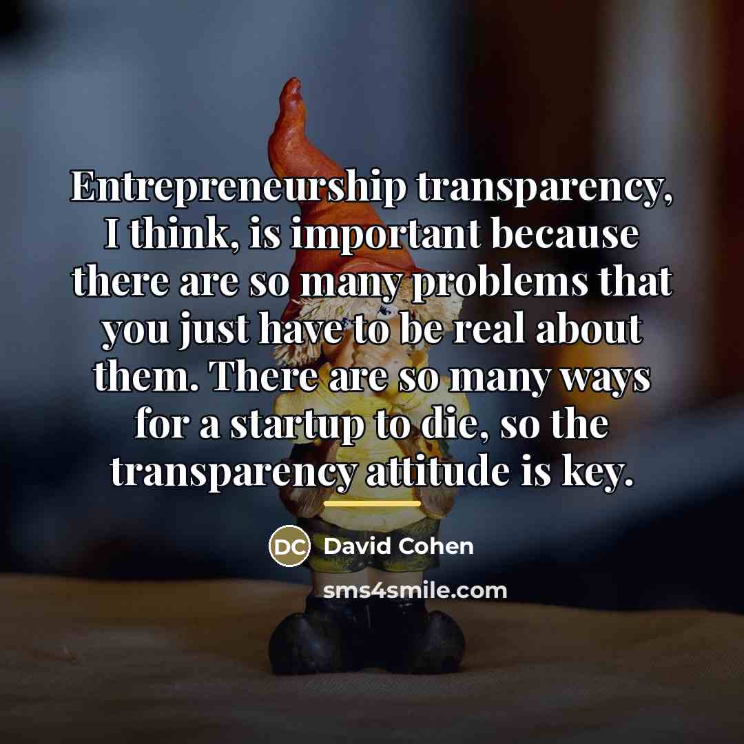 “Entrepreneurship transparency, I think, is important because there are so…” quote by David Cohen