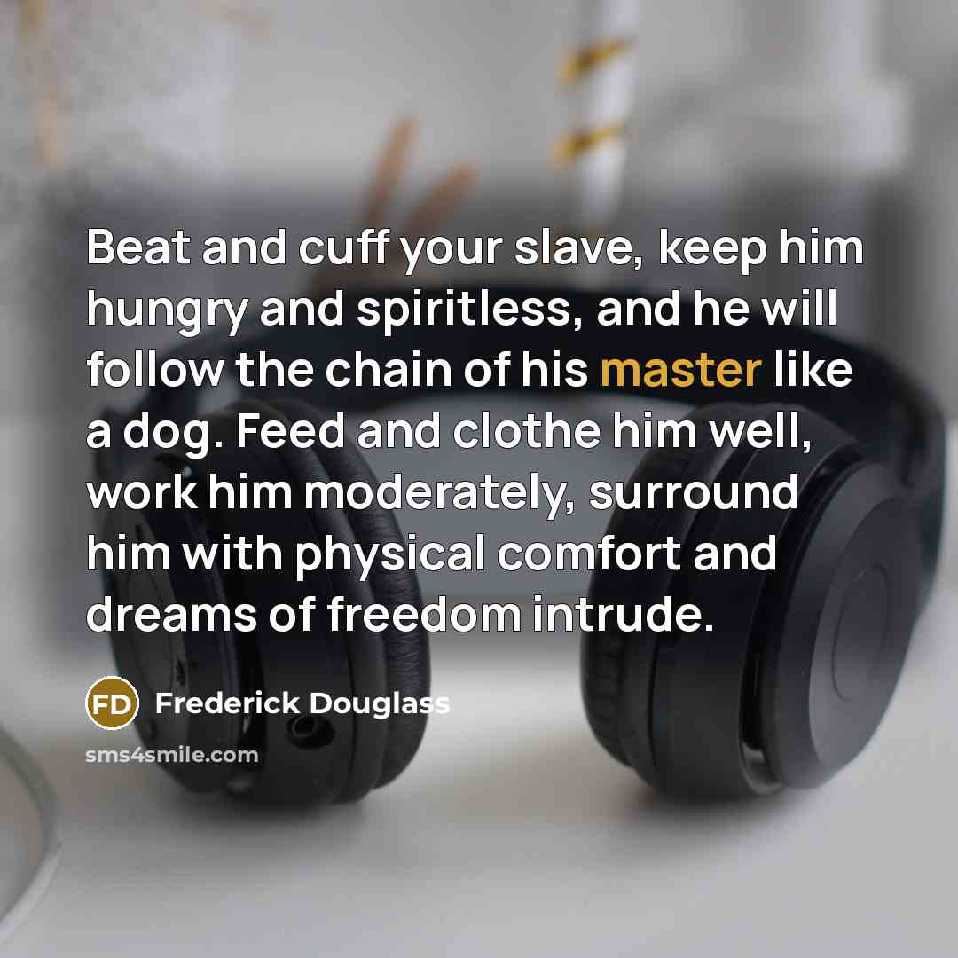 “Beat and cuff your slave, keep him hungry and spiritless,…” quote by Frederick Douglass