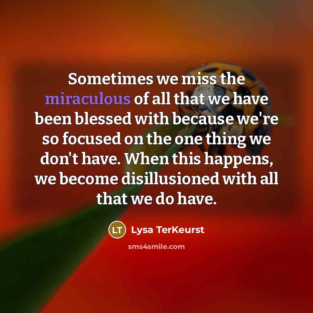 “Sometimes we miss the miraculous of all that we have…” quote by Lysa TerKeurst