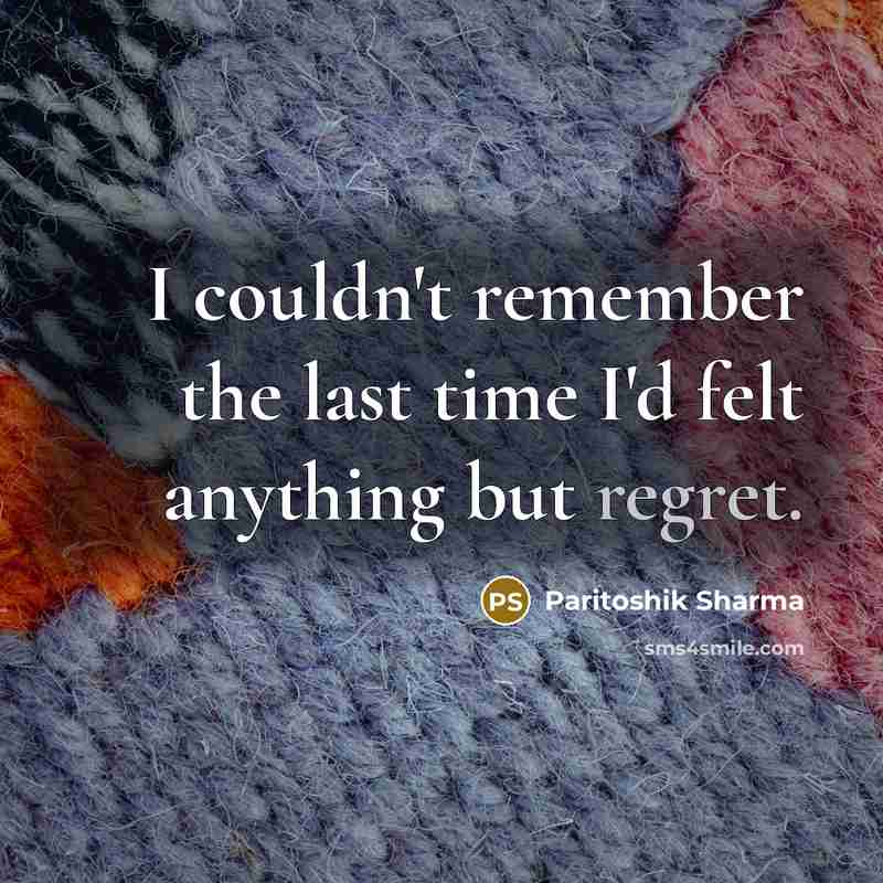 “I couldn't remember the last time I'd felt anything but regret.” quote by Paritoshik Sharma