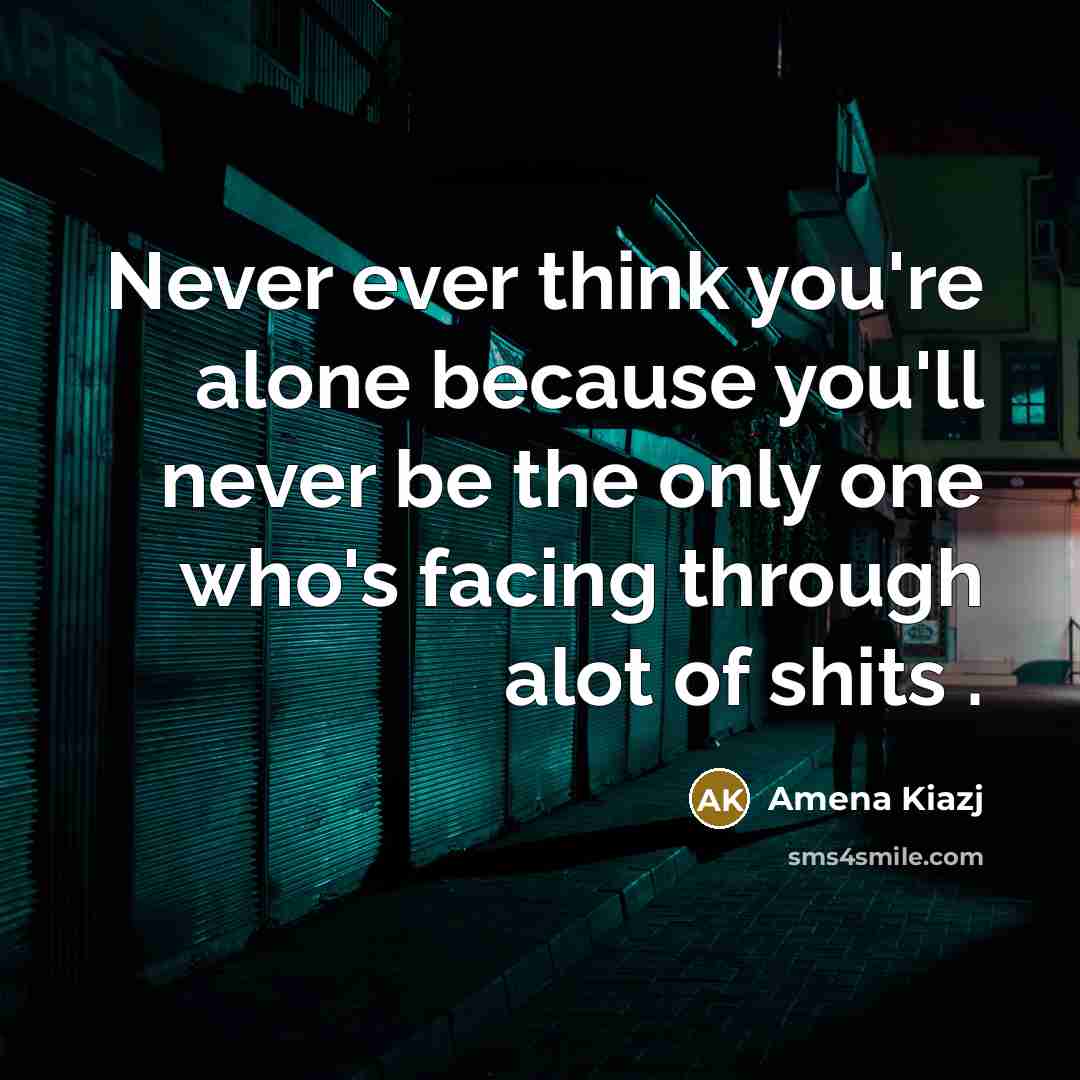 “Never ever think you're alone because you'll never be the only one who's facing through alot of shits .” quote by Amena Kiazj