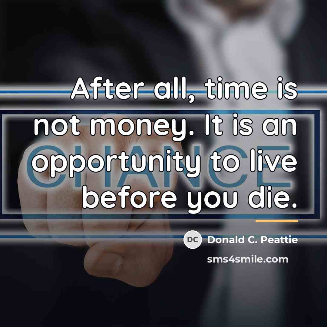 “After all, time is not money. It is an opportunity…” quote by Donald C. Peattie