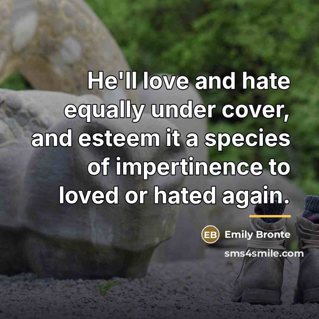 “He'll love and hate equally under cover, and esteem it…” quote by Emily Bronte