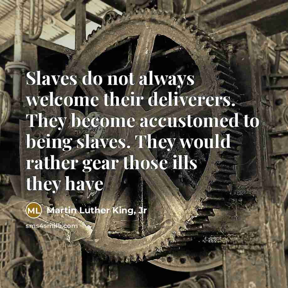 “Slaves do not always welcome their deliverers. They become accustomed…” quote by Martin Luther King, Jr