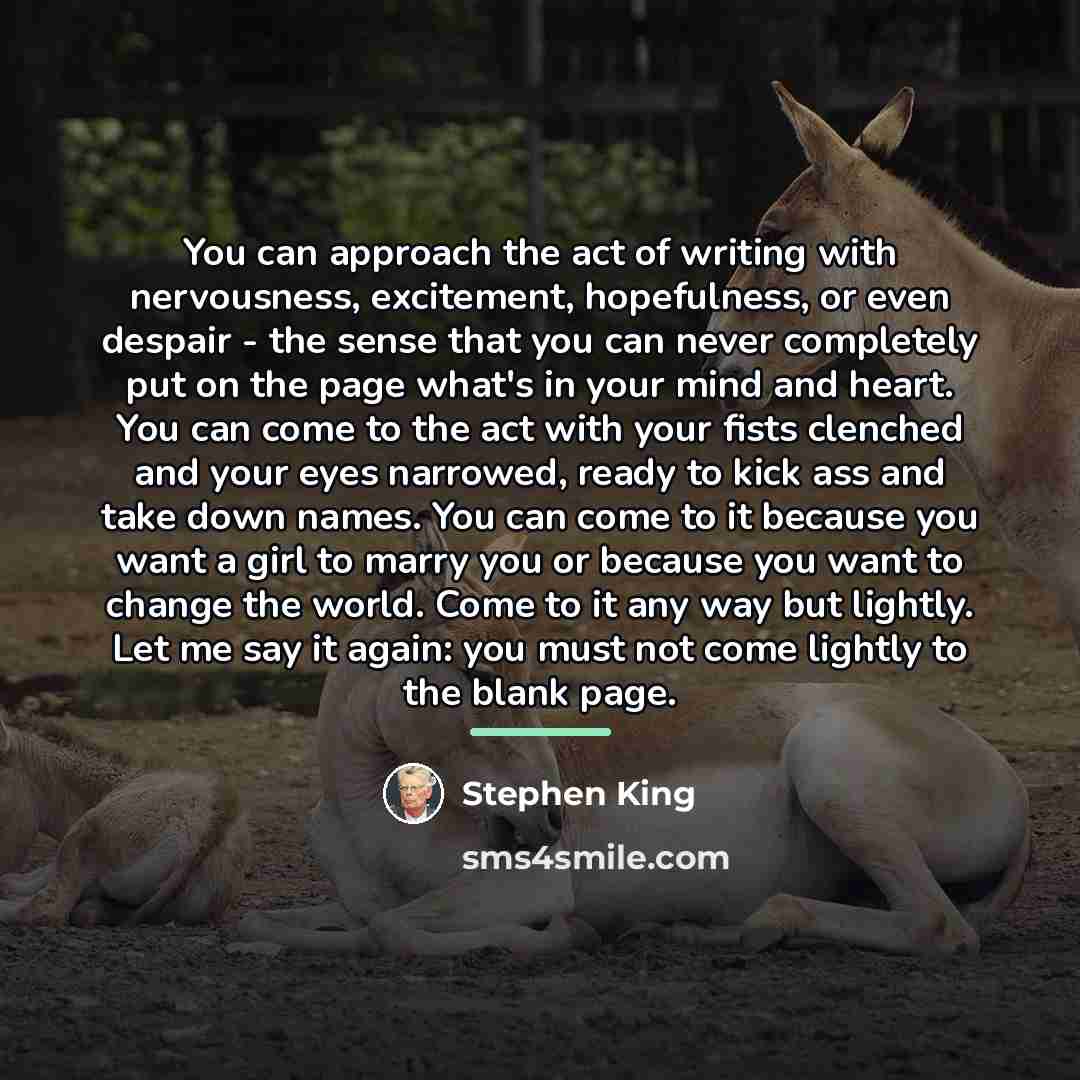 “You can approach the act of writing with nervousness, excitement,…” quote by Stephen King