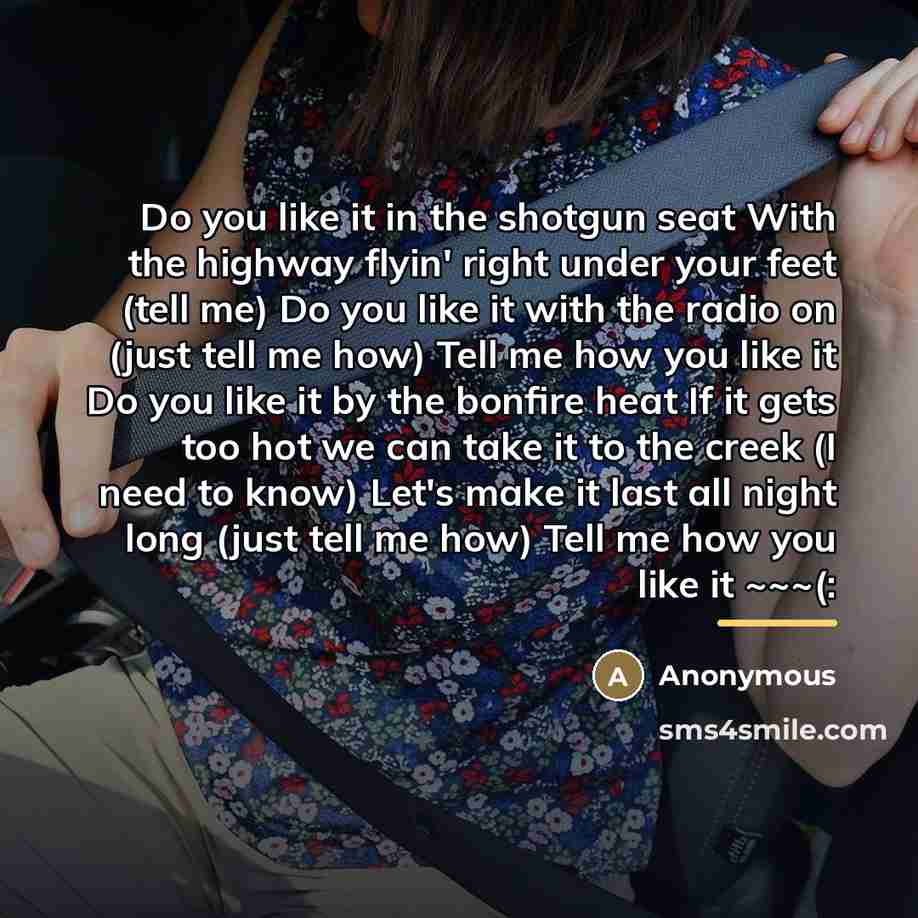 “Do you like it in the shotgun seat With the…” quote by Anonymous
