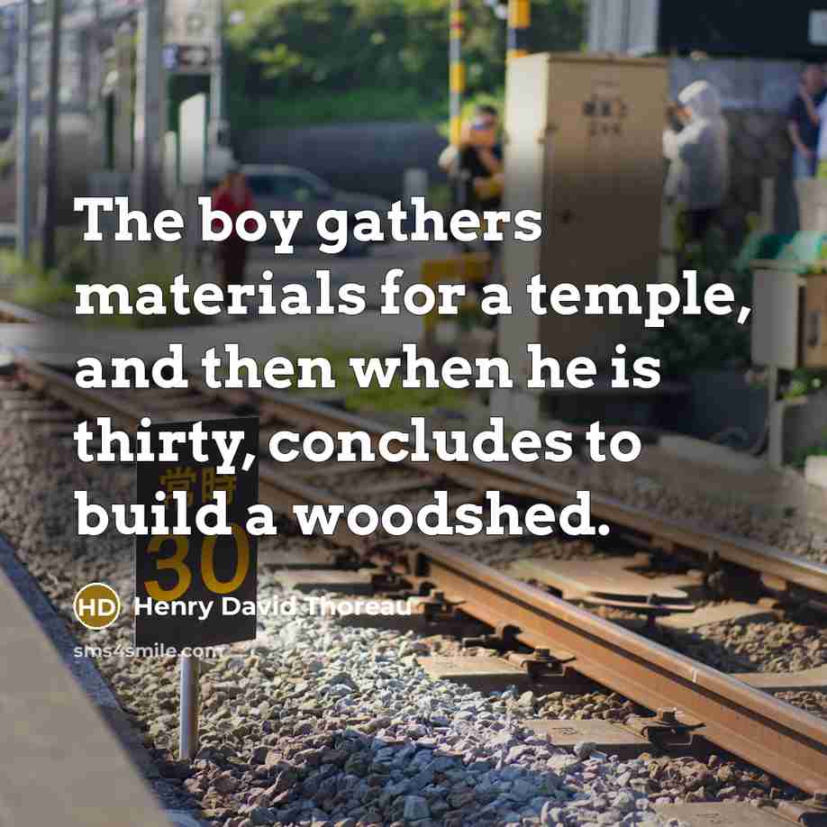 “The boy gathers materials for a temple, and then when…” quote by Henry David Thoreau