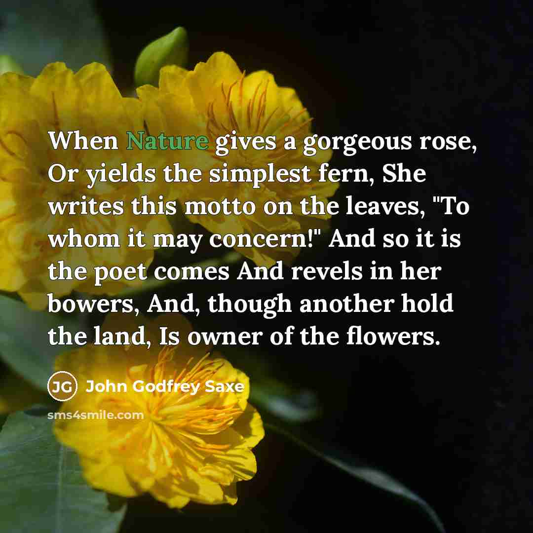 “When Nature gives a gorgeous rose, Or yields the simplest…” quote by John Godfrey Saxe