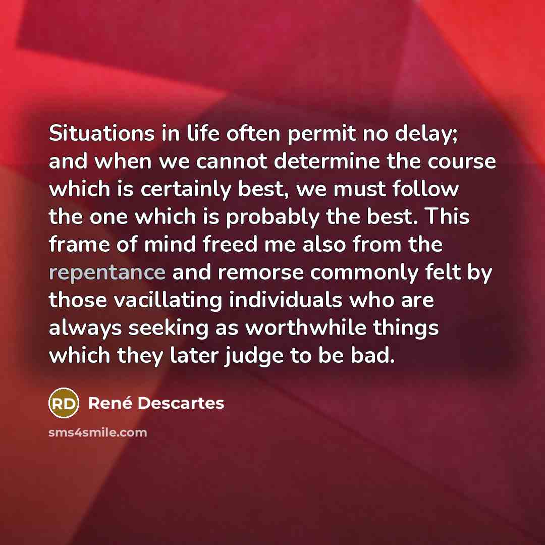 “Situations in life often permit no delay; and when we…” quote by Rene Descartes