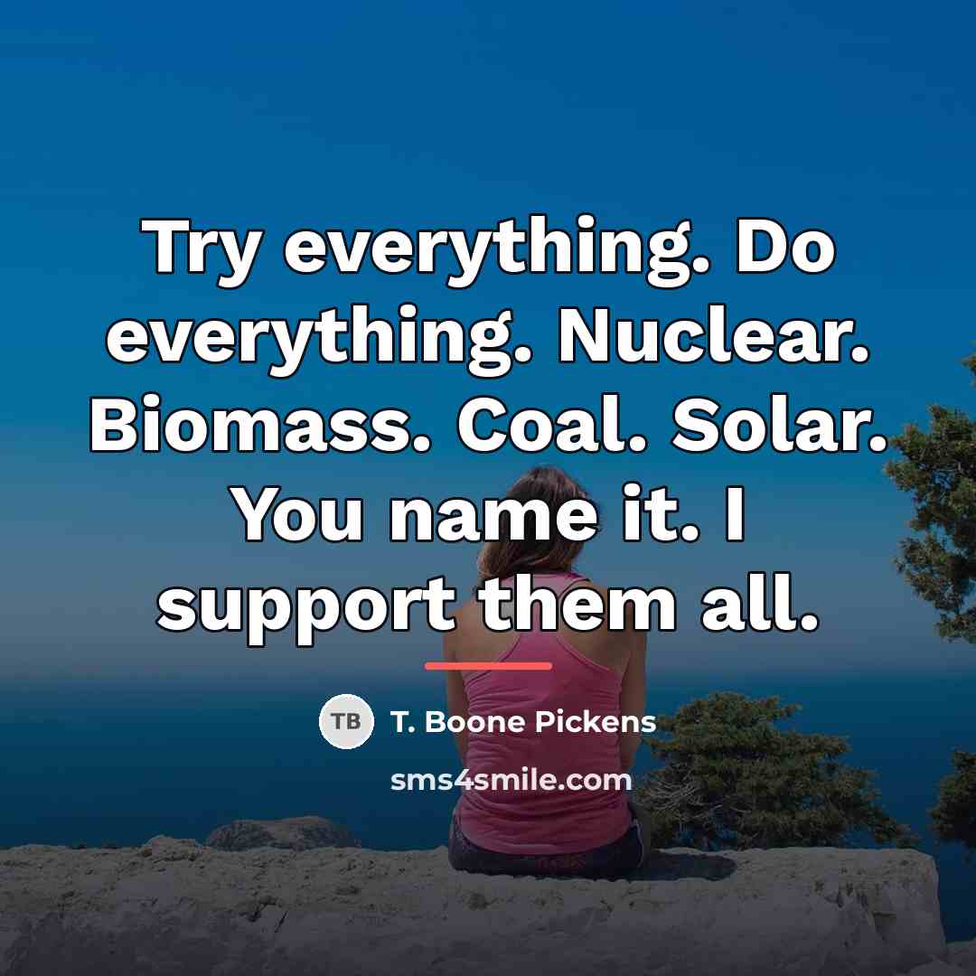 “Try everything. Do everything. Nuclear. Biomass. Coal. Solar. You name…” quote by T. Boone Pickens