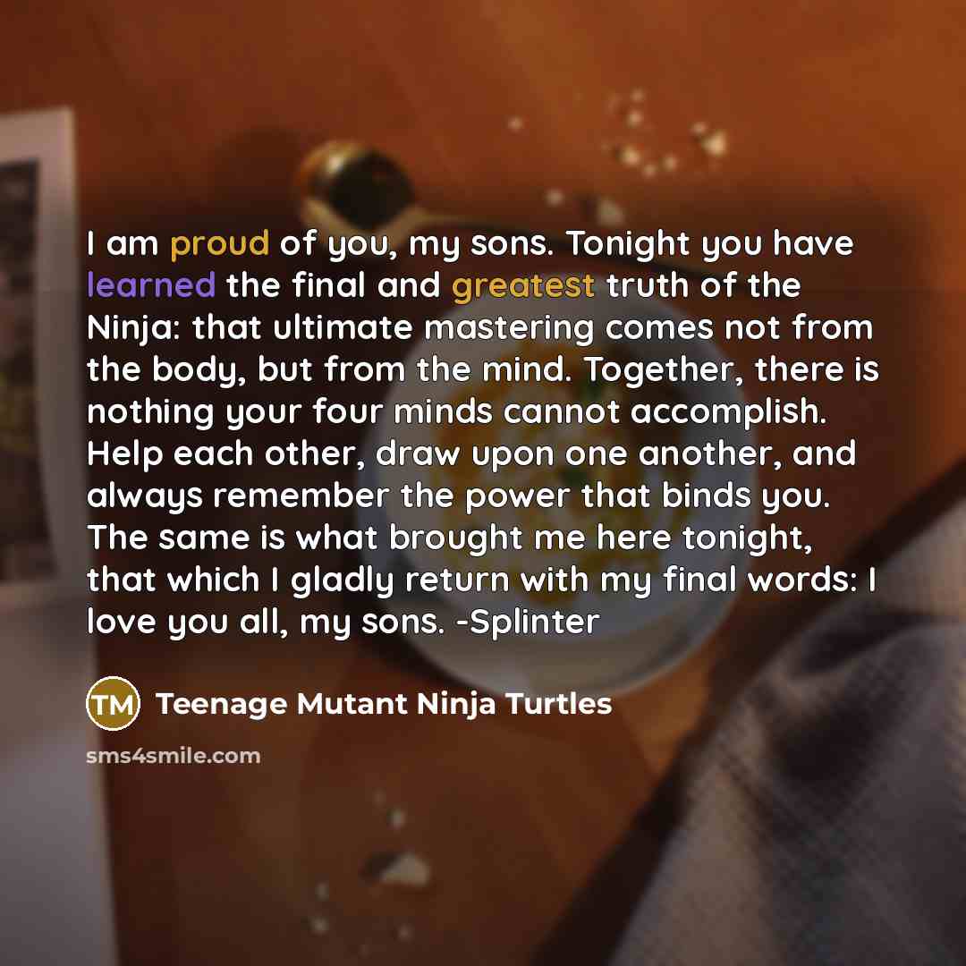 “I am proud of you, my sons. Tonight you have…” quote by Teenage Mutant Ninja Turtles