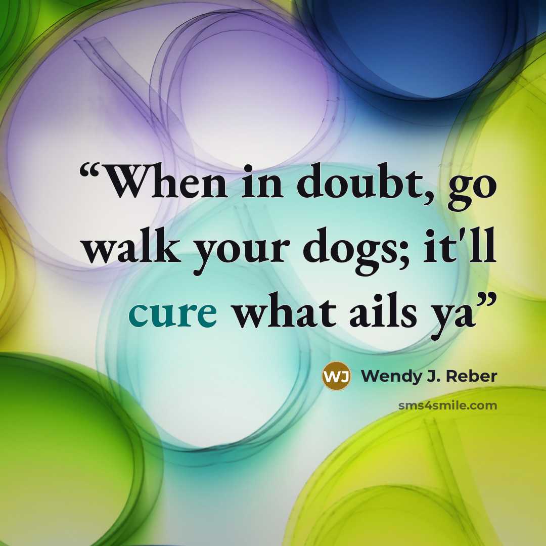 “When in doubt, go walk your dogs; it'll cure what ails ya” quote by Wendy J. Reber